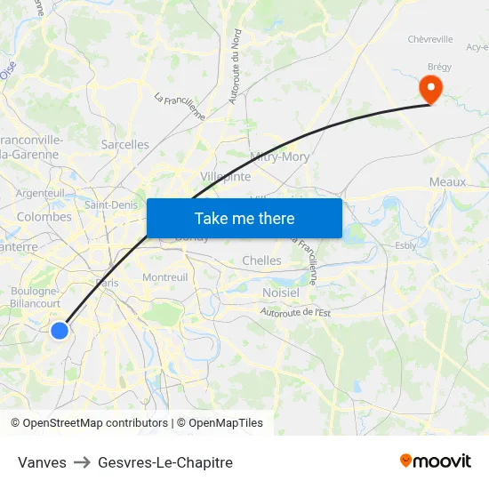 Vanves to Gesvres-Le-Chapitre map
