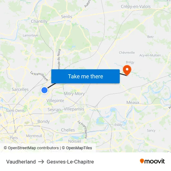 Vaudherland to Gesvres-Le-Chapitre map