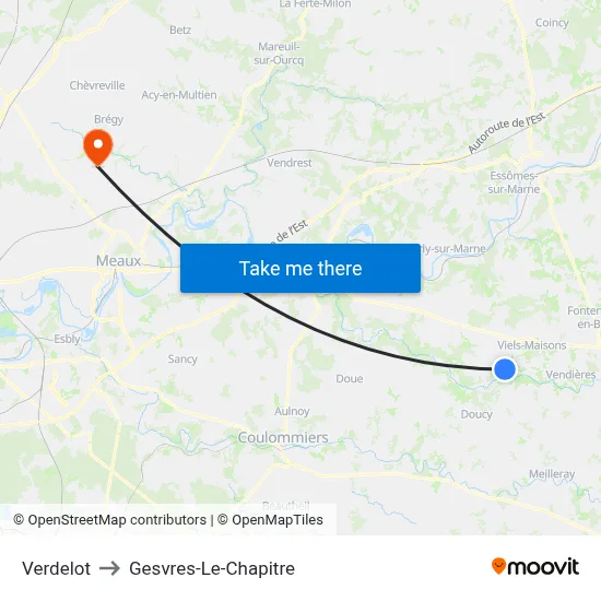 Verdelot to Gesvres-Le-Chapitre map