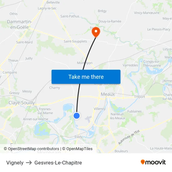 Vignely to Gesvres-Le-Chapitre map