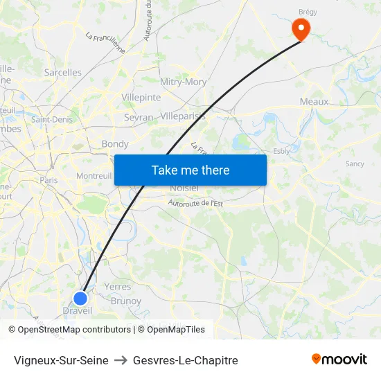 Vigneux-Sur-Seine to Gesvres-Le-Chapitre map