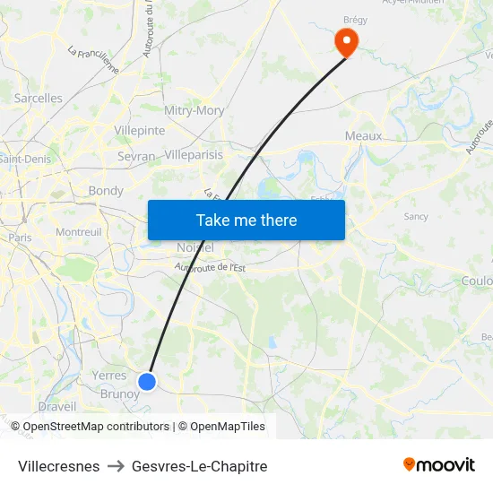 Villecresnes to Gesvres-Le-Chapitre map