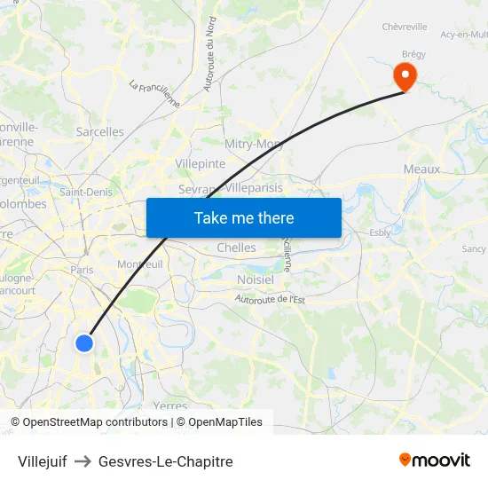 Villejuif to Gesvres-Le-Chapitre map