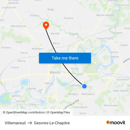 Villemareuil to Gesvres-Le-Chapitre map