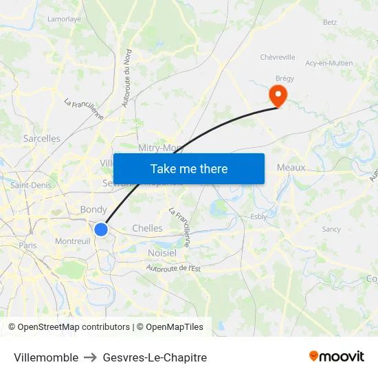 Villemomble to Gesvres-Le-Chapitre map