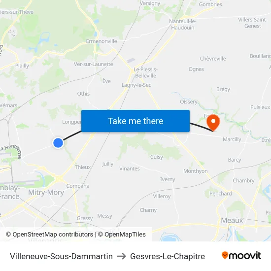 Villeneuve-Sous-Dammartin to Gesvres-Le-Chapitre map