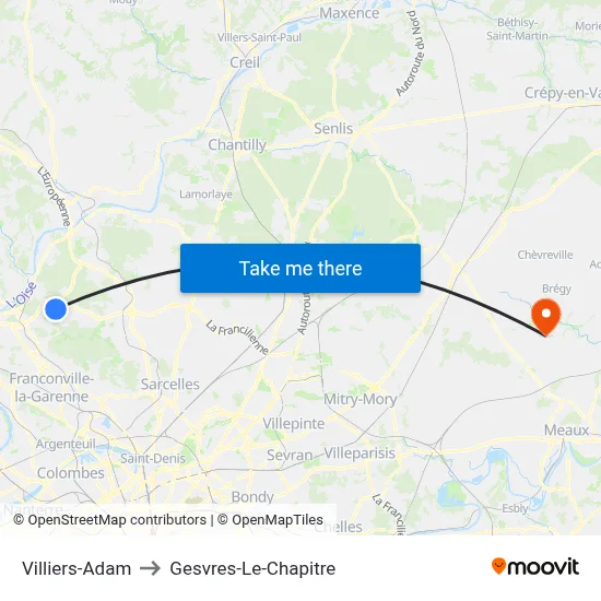 Villiers-Adam to Gesvres-Le-Chapitre map