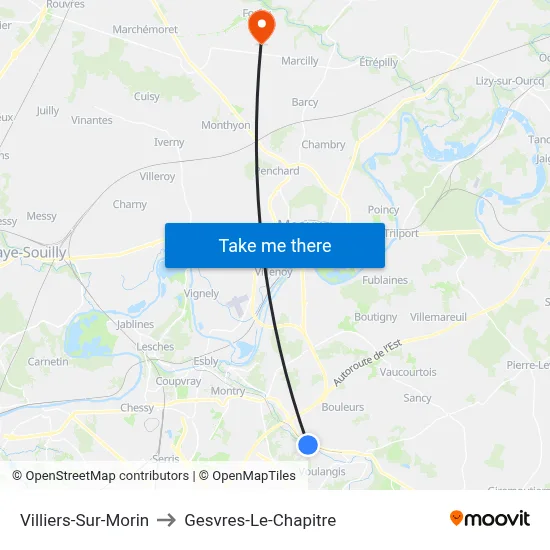 Villiers-Sur-Morin to Gesvres-Le-Chapitre map