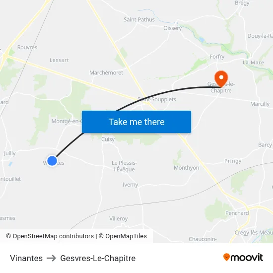 Vinantes to Gesvres-Le-Chapitre map