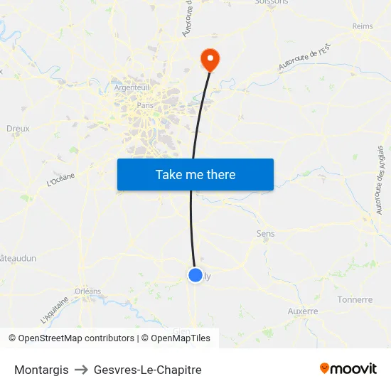 Montargis to Gesvres-Le-Chapitre map
