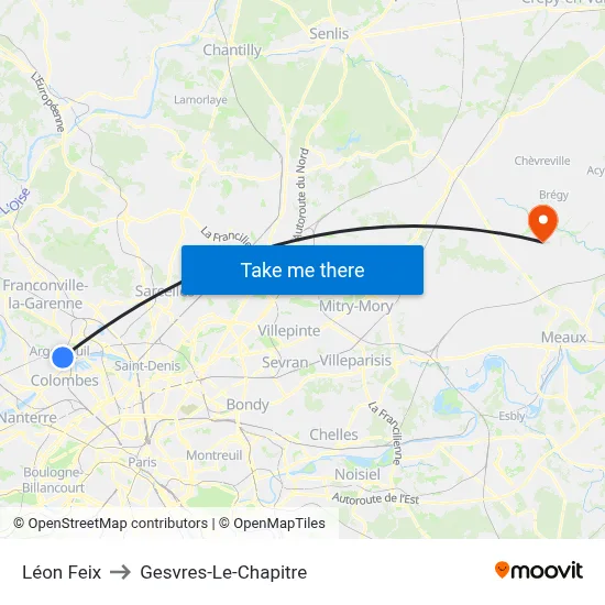 Léon Feix to Gesvres-Le-Chapitre map