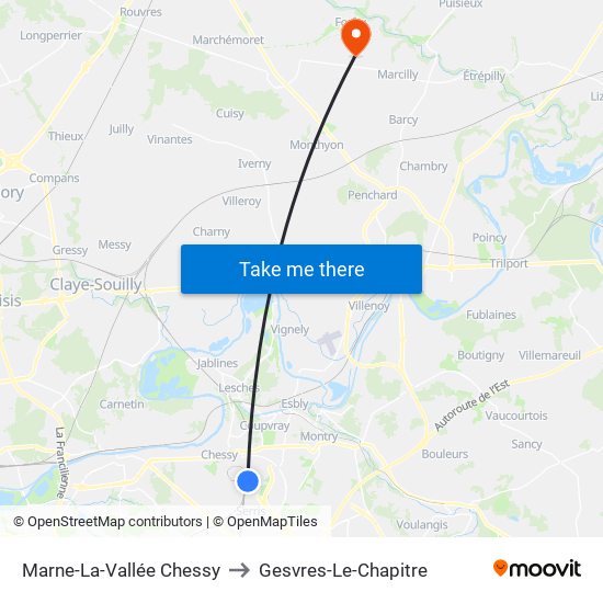 Marne-La-Vallée Chessy to Gesvres-Le-Chapitre map