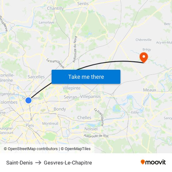 Saint-Denis to Gesvres-Le-Chapitre map
