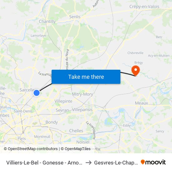 Villiers-Le-Bel - Gonesse - Arnouville to Gesvres-Le-Chapitre map