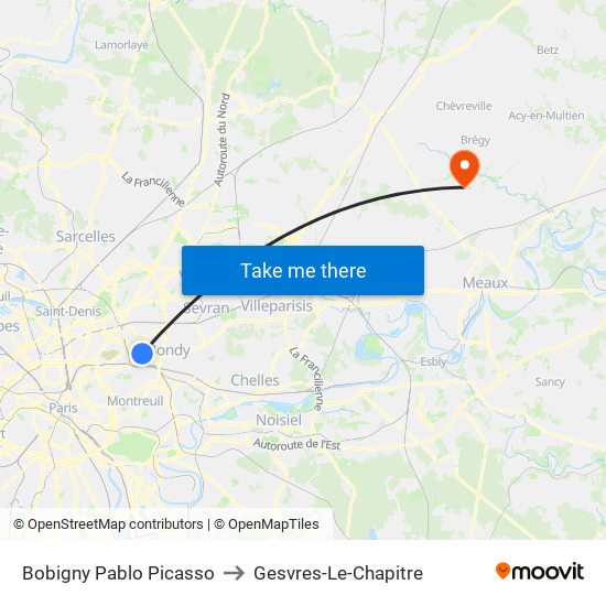 Bobigny Pablo Picasso to Gesvres-Le-Chapitre map