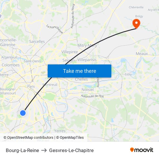 Bourg-La-Reine to Gesvres-Le-Chapitre map
