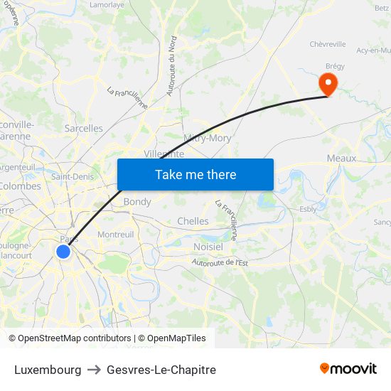 Luxembourg to Gesvres-Le-Chapitre map