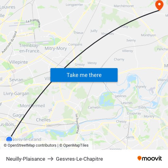 Neuilly-Plaisance to Gesvres-Le-Chapitre map