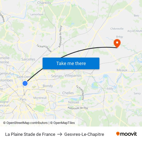 La Plaine Stade de France to Gesvres-Le-Chapitre map