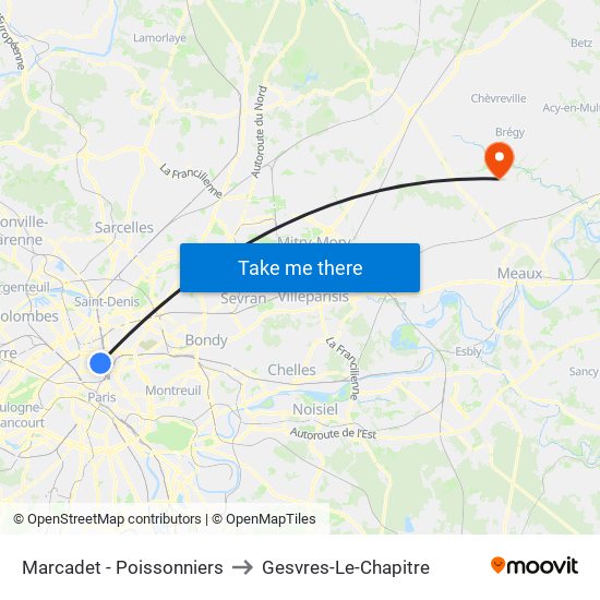 Marcadet - Poissonniers to Gesvres-Le-Chapitre map