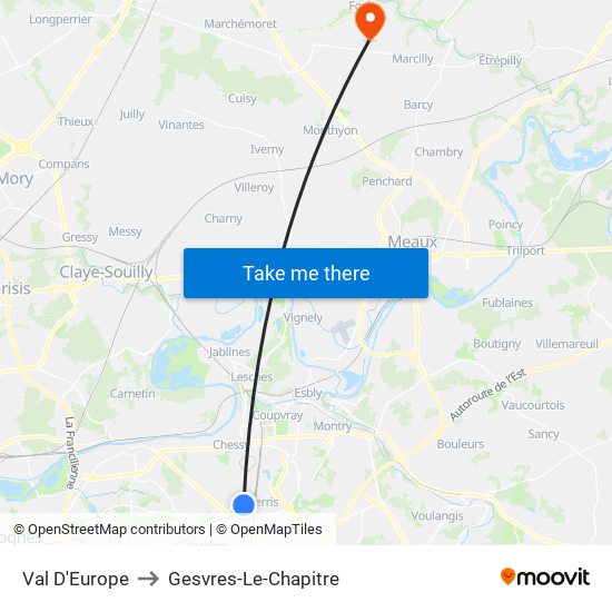 Val D'Europe to Gesvres-Le-Chapitre map