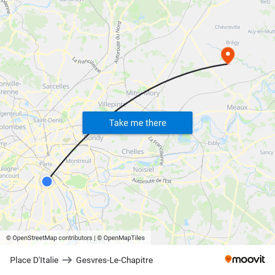 Place D'Italie to Gesvres-Le-Chapitre map
