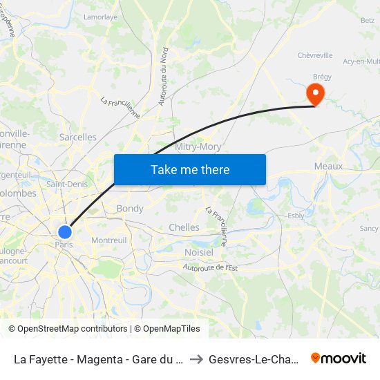La Fayette - Magenta - Gare du Nord to Gesvres-Le-Chapitre map
