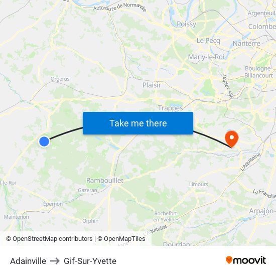 Adainville to Gif-Sur-Yvette map