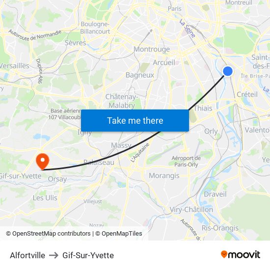 Alfortville to Gif-Sur-Yvette map