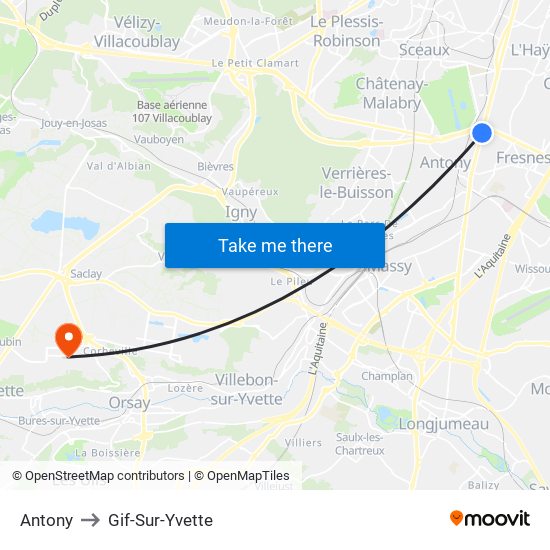 Antony to Gif-Sur-Yvette map