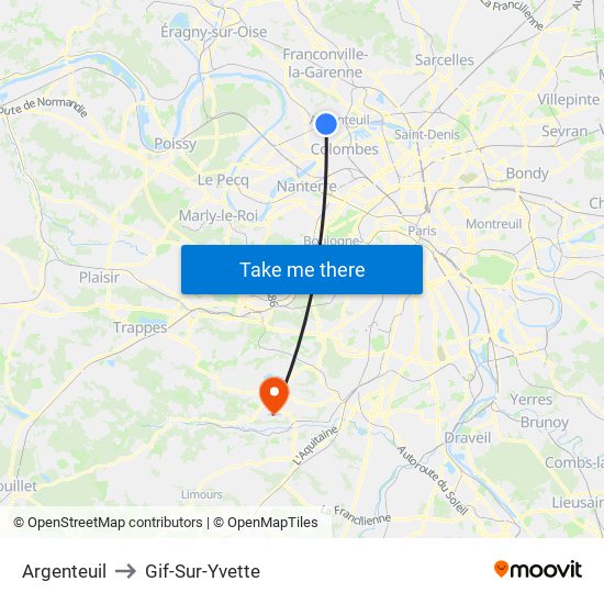 Argenteuil to Gif-Sur-Yvette map