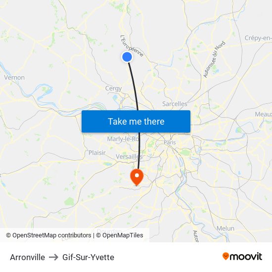 Arronville to Gif-Sur-Yvette map