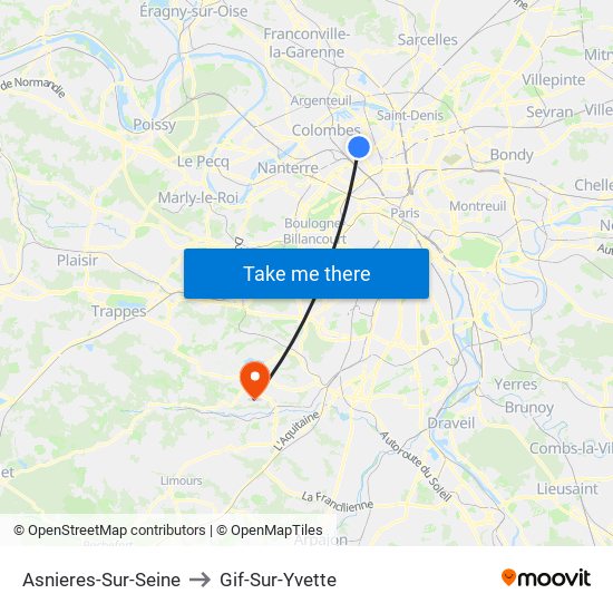 Asnieres-Sur-Seine to Gif-Sur-Yvette map