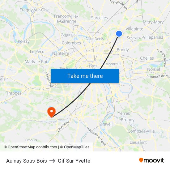 Aulnay-Sous-Bois to Gif-Sur-Yvette map