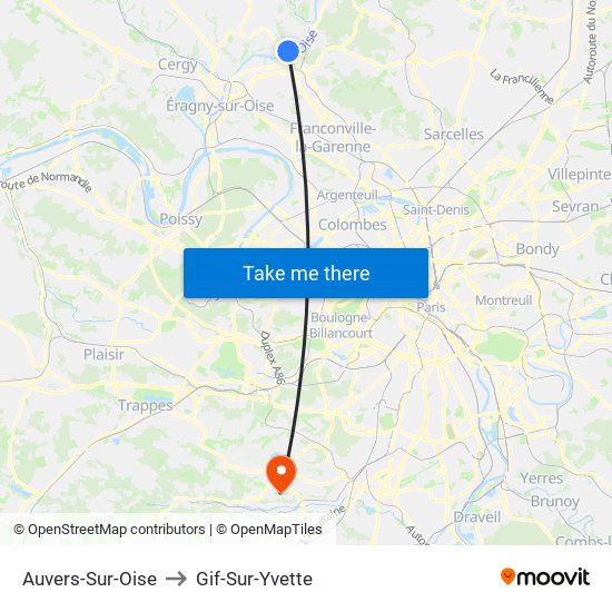 Auvers-Sur-Oise to Gif-Sur-Yvette map