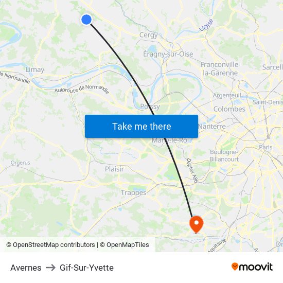 Avernes to Gif-Sur-Yvette map