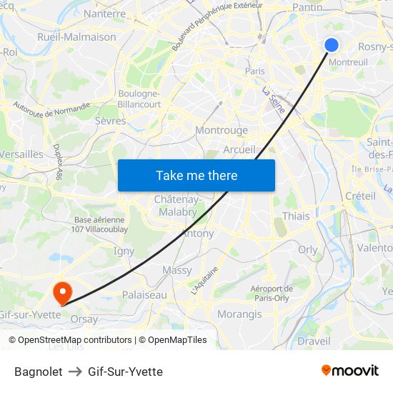 Bagnolet to Gif-Sur-Yvette map