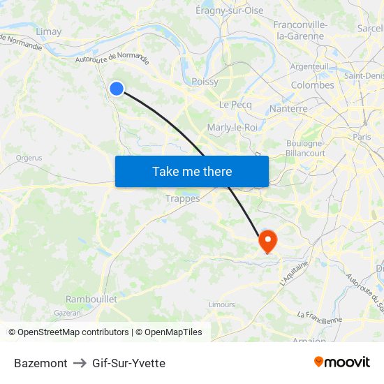 Bazemont to Gif-Sur-Yvette map