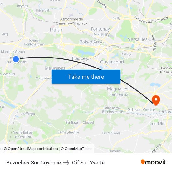 Bazoches-Sur-Guyonne to Gif-Sur-Yvette map