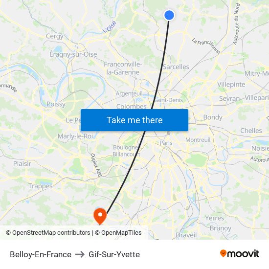 Belloy-En-France to Gif-Sur-Yvette map