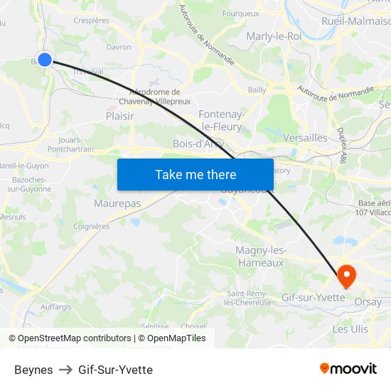 Beynes to Gif-Sur-Yvette map