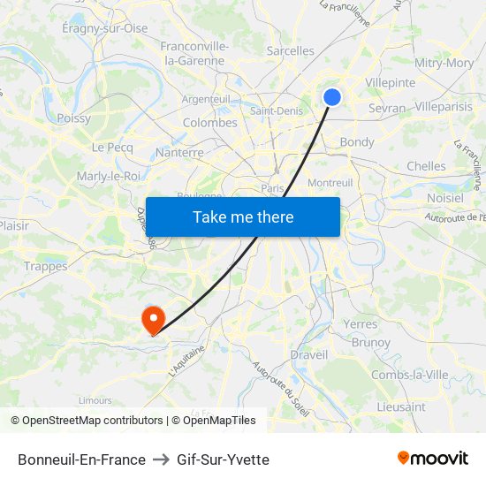 Bonneuil-En-France to Gif-Sur-Yvette map