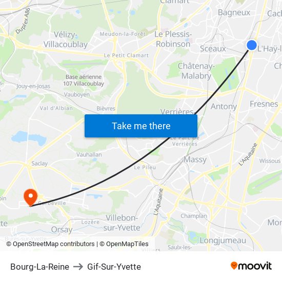 Bourg-La-Reine to Gif-Sur-Yvette map