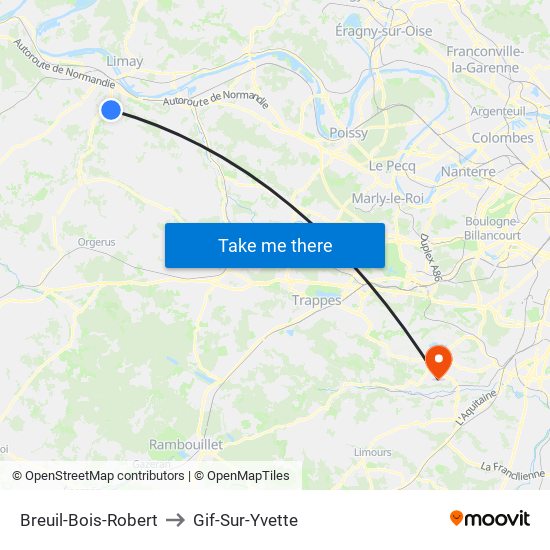 Breuil-Bois-Robert to Gif-Sur-Yvette map