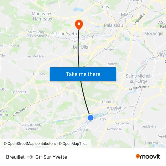 Breuillet to Gif-Sur-Yvette map