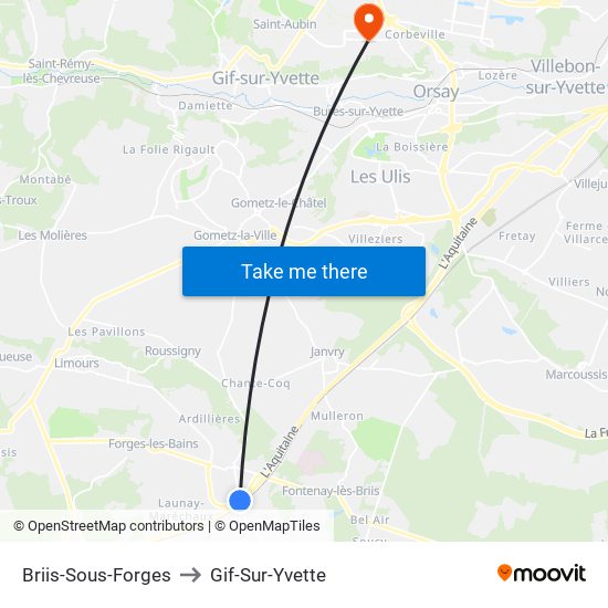 Briis-Sous-Forges to Gif-Sur-Yvette map