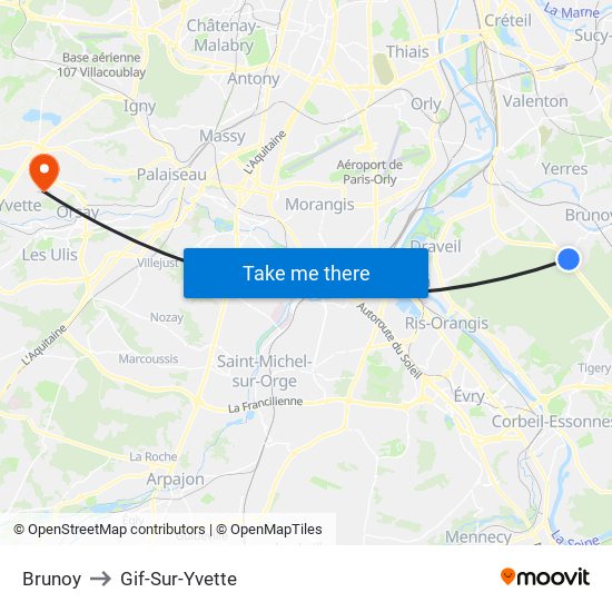Brunoy to Gif-Sur-Yvette map