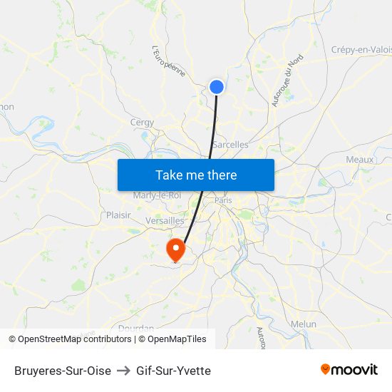 Bruyeres-Sur-Oise to Gif-Sur-Yvette map