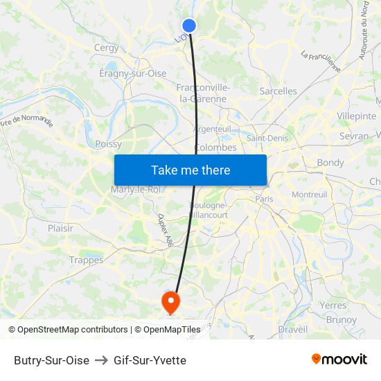Butry-Sur-Oise to Gif-Sur-Yvette map