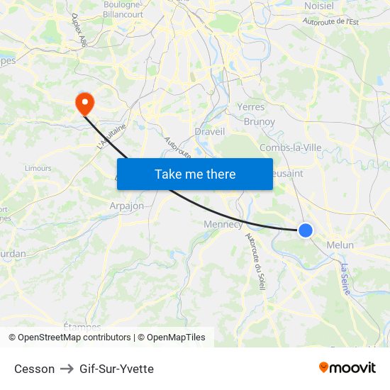 Cesson to Gif-Sur-Yvette map